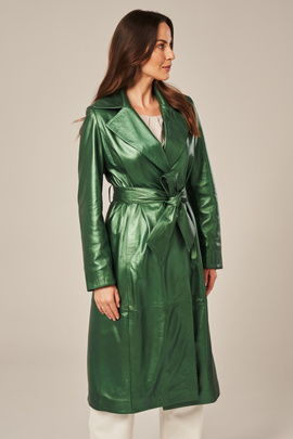 Divatos hosszú női bőrkabát