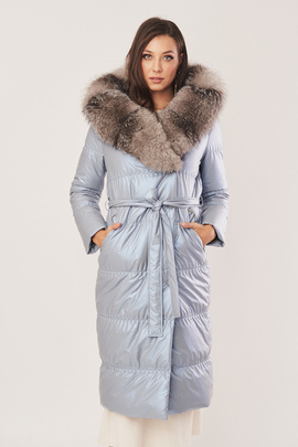 Hosszú női pehelykabát természetes szőrmével
